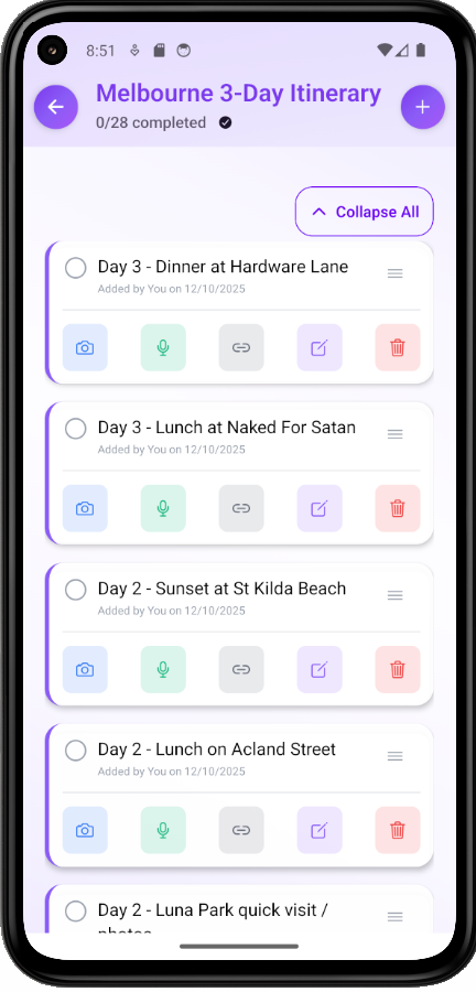 Expanded list with items